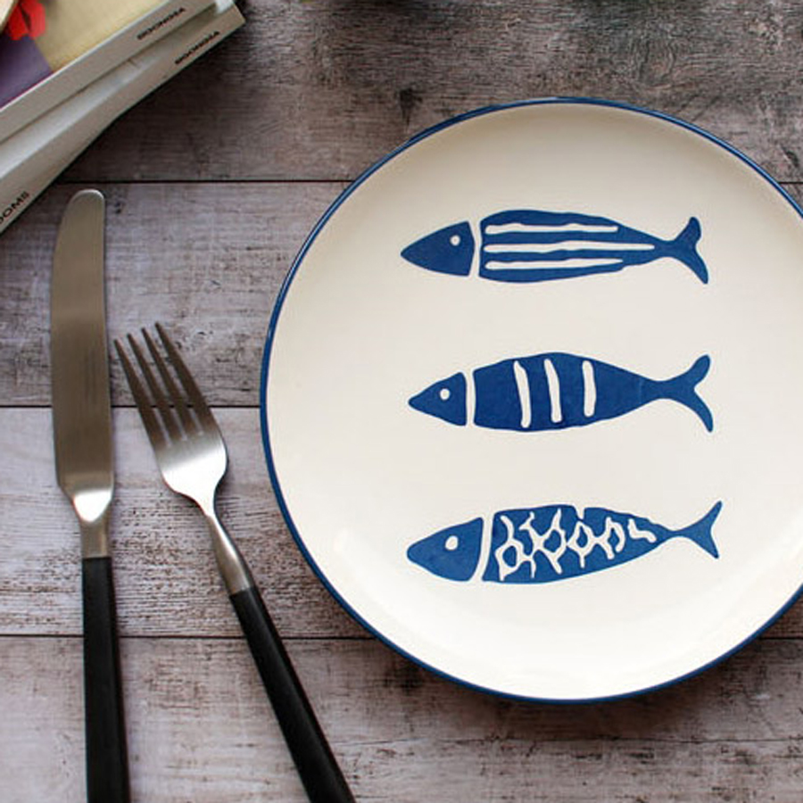 또떼 푸른 청어 물고기 접시(원형)